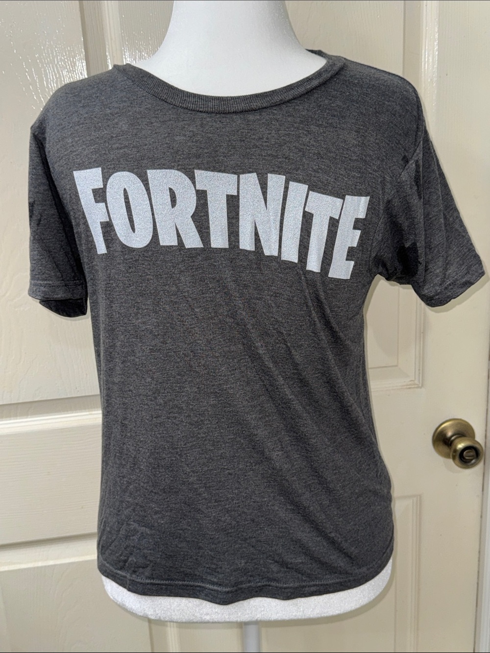 Fortnite Grey Shirt Boys Large Tultex White Logo Graphic Like New